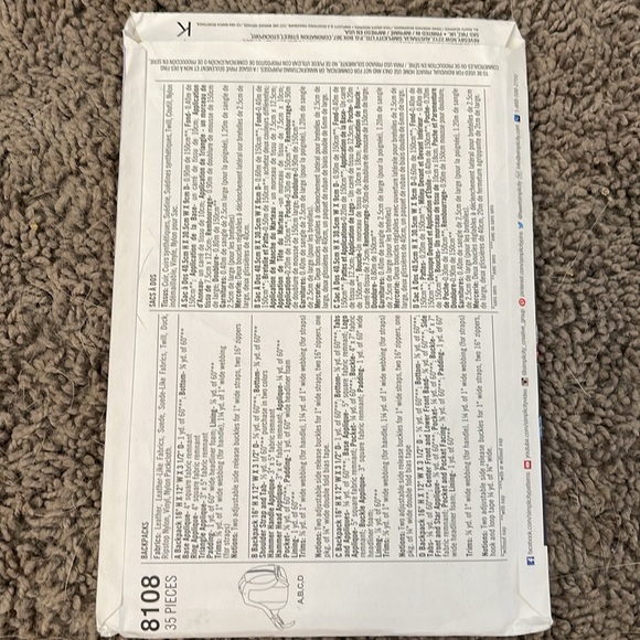 Simplicity 8108 avengers back packs new patterns - Picture 2 of 2